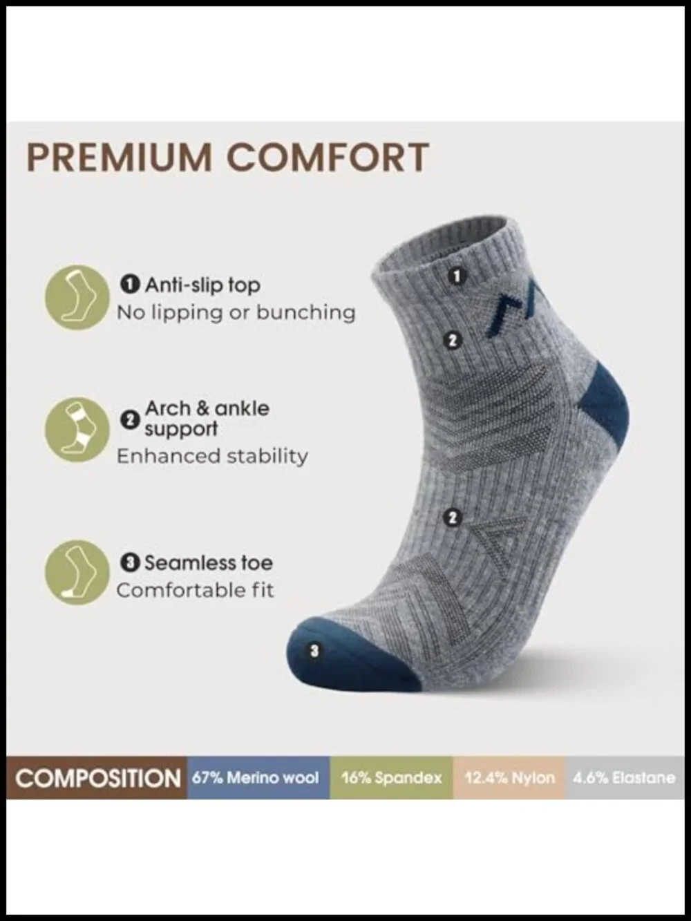Merino Wool Hiking Socks for Men Quarter Ankle 5 Pair Pack Anti Blister